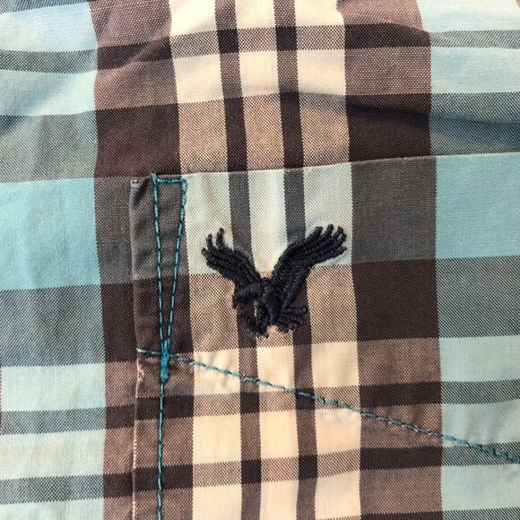 American Eagle Outfitters Mens Button Down Shirt Medium Blue Plaid Long Sleeves - Picture 6 of 11